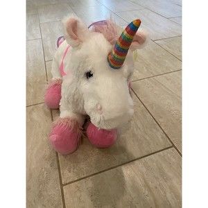 Toys R Us 2016 Large 18" White Unicorn Stuffed Plush Rainbow Horn Pink Hooves